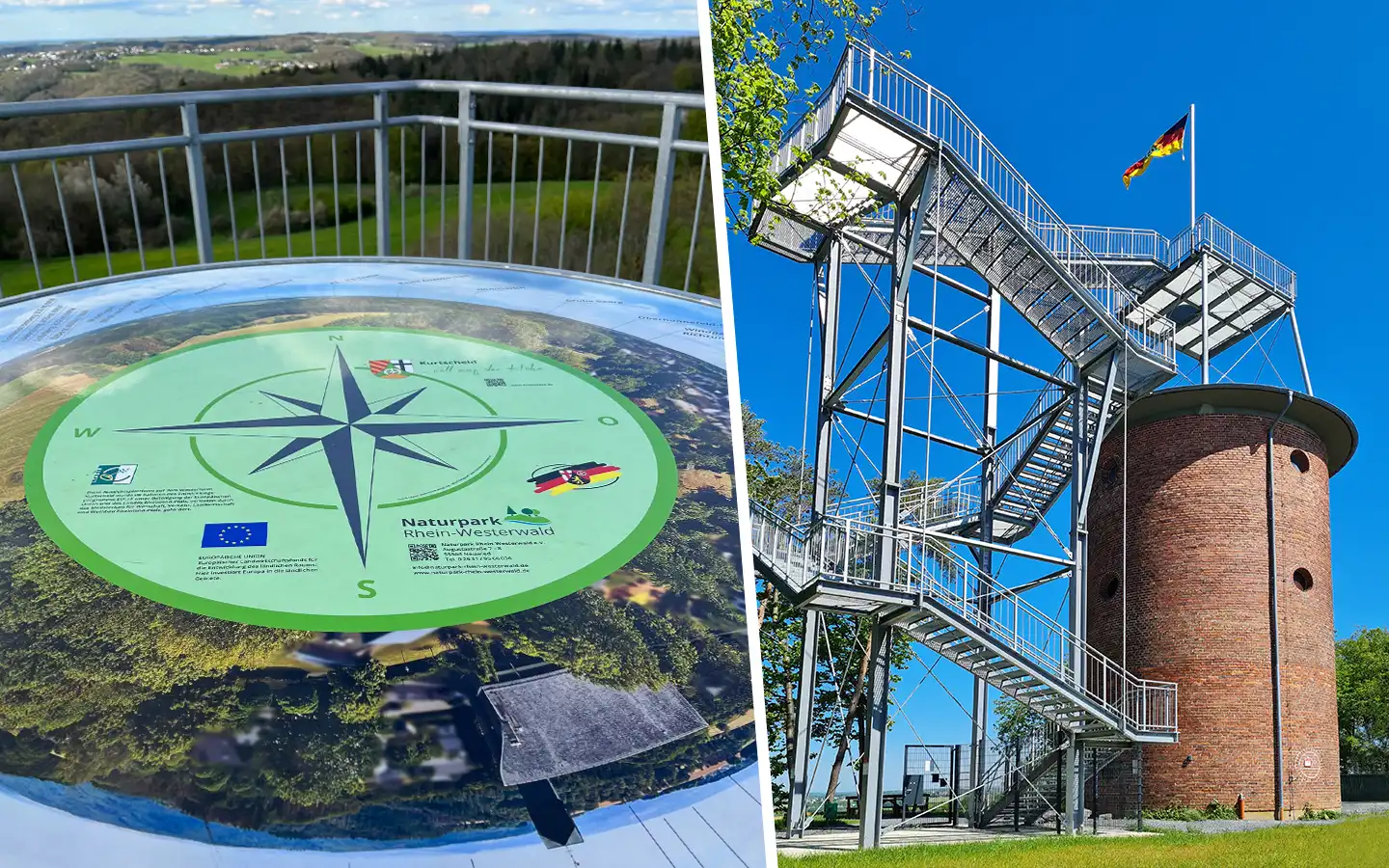 Der Kurtscheider Wasserturm von der Seite und oben mit Blick rundum.